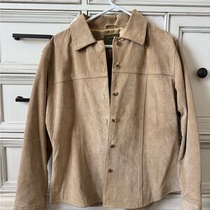 Suede Button-Front Jacket in Tan